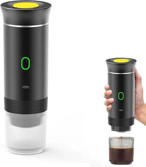 Portable Coffee Maker 3 in 1 Espresso Maker Electric Heater Travel Compatible with Small and Large Capsules and Ground Coffee USB Charger for 12V Car and Camping (Black)
