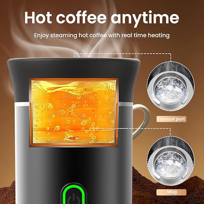 Portable Coffee Maker 3 in 1 Espresso Maker Electric Heater Travel Compatible with Small and Large Capsules and Ground Coffee USB Charger for 12V Car and Camping (Black)
