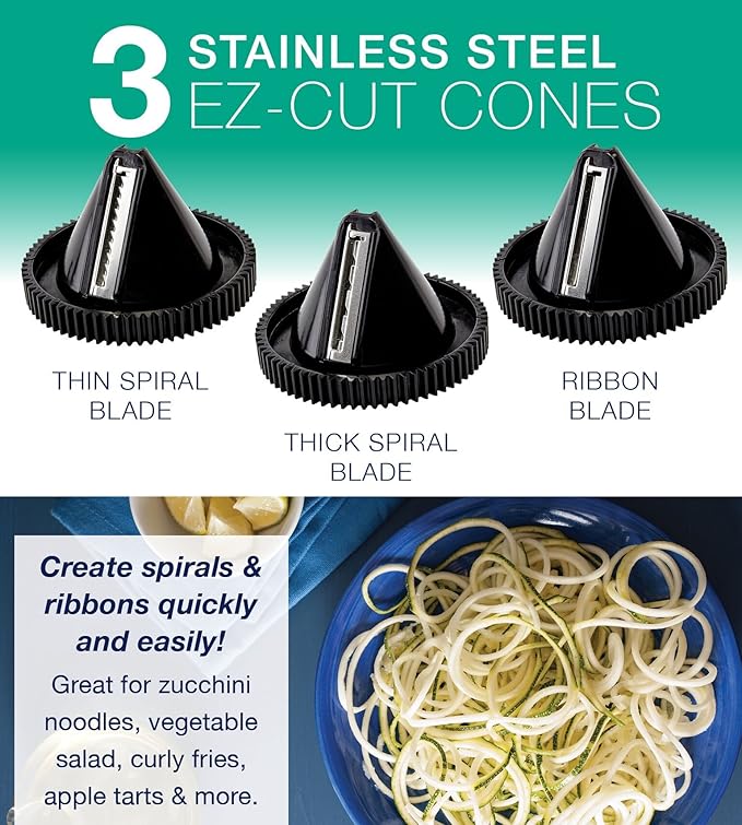 ✨HOT SALE 50% OFF ✨ Electric Spiralizer with 3 Blades – Fast, Easy Spiral Vegetable Slicer – Stainless Steel – Compact Storage – Suitable for Most Large Vegetables, Including Zucchini and Carrots – PII