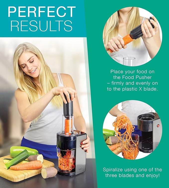 ✨HOT SALE 50% OFF ✨ Electric Spiralizer with 3 Blades – Fast, Easy Spiral Vegetable Slicer – Stainless Steel – Compact Storage – Suitable for Most Large Vegetables, Including Zucchini and Carrots – PII