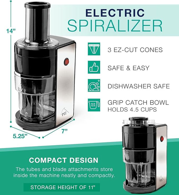 ✨HOT SALE 50% OFF ✨ Electric Spiralizer with 3 Blades – Fast, Easy Spiral Vegetable Slicer – Stainless Steel – Compact Storage – Suitable for Most Large Vegetables, Including Zucchini and Carrots – PII